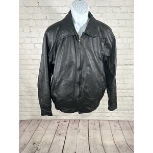 Monte Carlo Black Genuine Leather Full Zip Men’s Motorcycle Jacket Pockets M